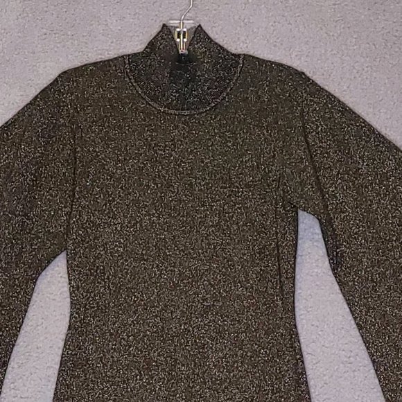 A.L.C. Womens Samuel Bodycon‎ Dress Black Gold Metallic Mock Neck Long Sleeve XS - Picture 6 of 10